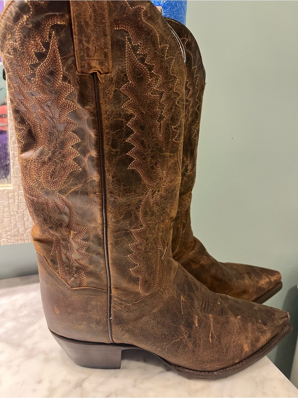 Dan Post Red-Brown Leather Cowboy Boot Interior